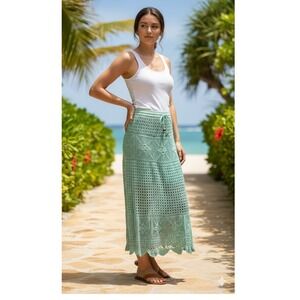 Studio EY Mint Green Crochet Maxi Skirt Floral Boho Cotton Lined XL TG